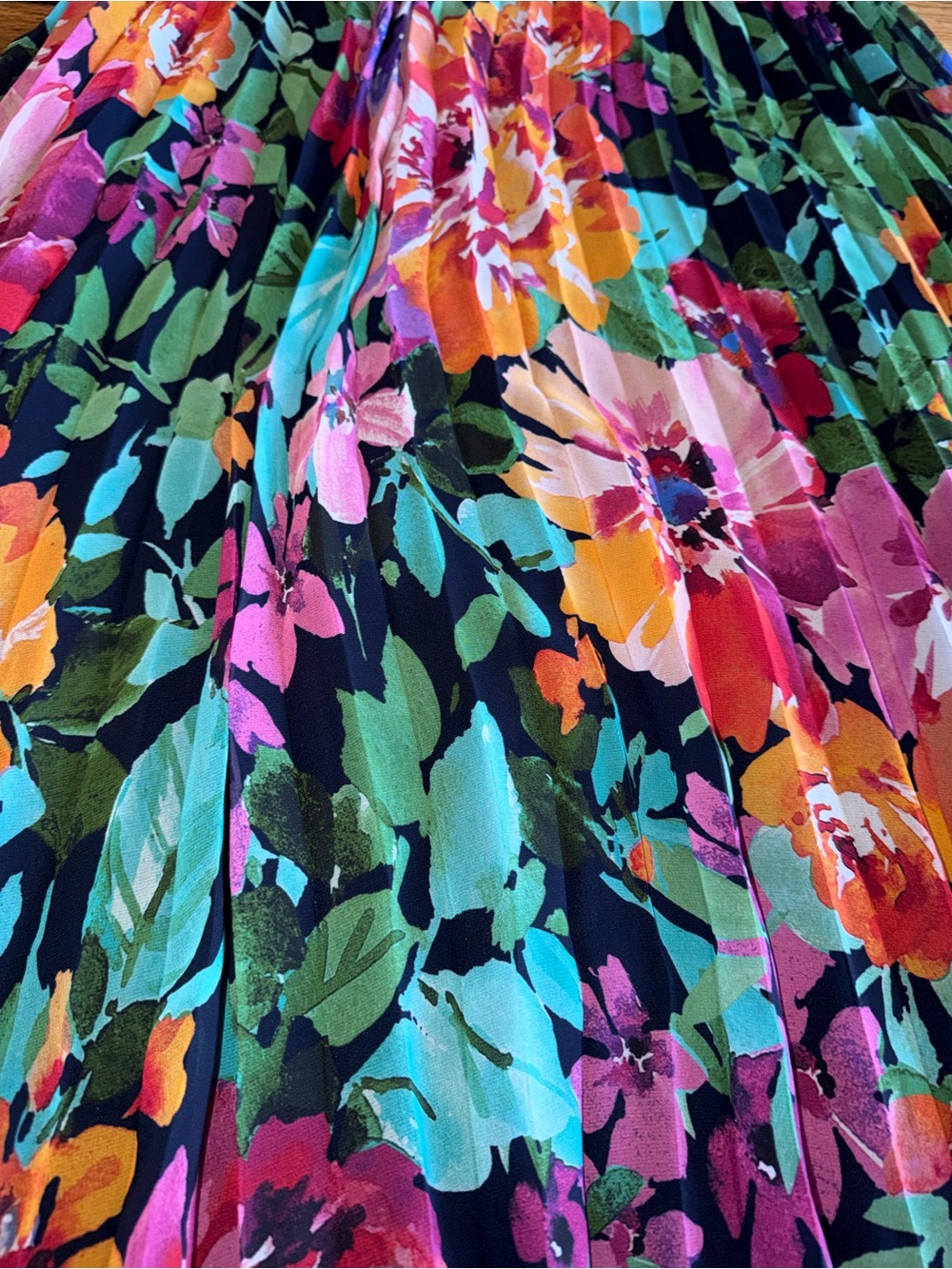 Xscape V-Neck Maxi Dress with Navy Bodice and Multi-Color Floral Skirt - Picture 6 of 9